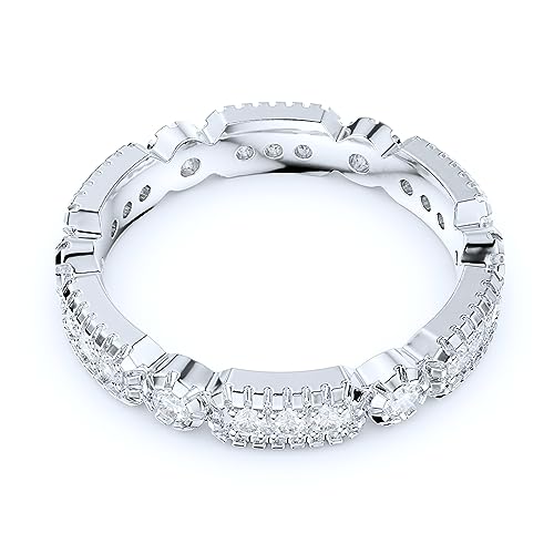 THELANDA Sterling Silver 3.5mm Milgrain Rectangles Circles Simulated Diamond Genuine Moissanite Stackable Eternity Band Wedding Ring3