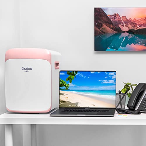 Cooluli 15L Mini Fridge For Bedroom - Car, Office Desk & College Dorm Room - 12V Portable Cooler & Warmer For Food, Drinks, Skin Care, Beauty, Makeup & Cosmetics - Ac/Dc Small Refrigerator (Pink) #TOP3