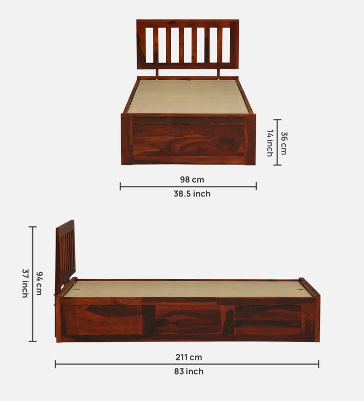 Image of Sheesham Wood Single Size Bed with Box Storage Solid Wood Cot Palang Wooden Double Bed Furniture for Bedroom Livig Room (Honey Oak Finish)