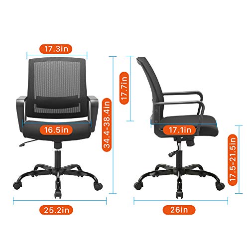 Clatina Office Chair, Mid Back Ergonomic Desk Chairs Rolling Mesh Computer Chair With Executive Lumbar Support And Height Adjustable Design For Home Office, Black #TOP2