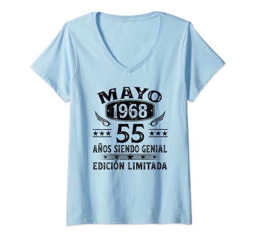 Mujer Regalo 55 Años Cumpleaños Hombre Mujer Hecho En Mayo 1968 Camiseta Cuello V