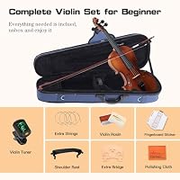 ADM 4/4 Full Size Wood Violin Set for Kids Teens Students Adults Beginner Acoustic Violin Matte Fiddle Starter Kit with Hard Case, Rosin, Shoulder Rest, Bow, Clip-on Tuner and Fingerboard Sticker — image 2