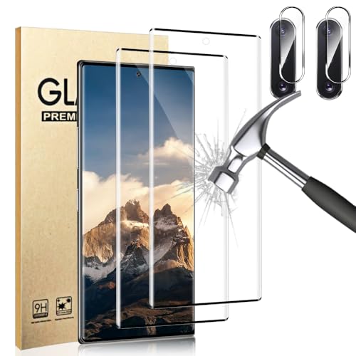 [2+2 Pack] for Note 10 Plus Screen Protector and Camera Lens Protector, Fingerprint Unlock, 9H