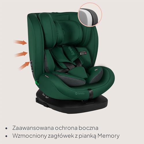 LIONELO Bastiaan i-Size Fotelik Samochodowy Obrotowy 360° dla Dzieci 0-36kg od 40-150 cm, Montaż Przodem i Tyłem, ISOFIX Pas TopTether, Pełna Regulacja Ochrona Boczna