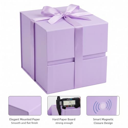 Image of LIFELUM Purple Gift Box for Birthday with Magnetic Lid, 8.6 inchx8.6 inchx8.6 inch