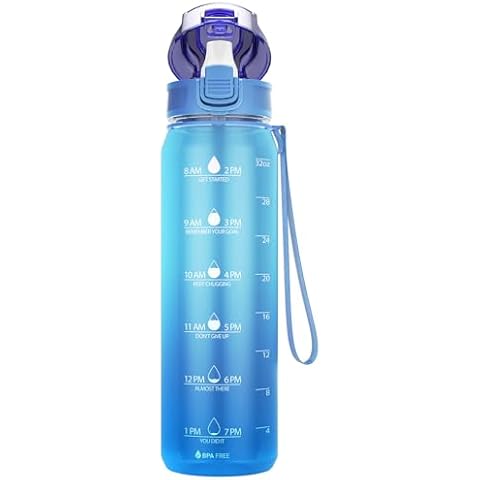 Sahara Sailor Water Bottle, 32oz Motivational Water Bottles with Time Marker, Sports Water Bottle with Silicone Spout and Straw, Tritan, BPA Free, Leakproof Bottle with Wide Mouth Cover