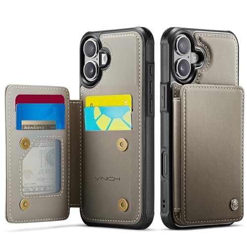 Vinich for iPhone 16 Plus Wallet Case with Card Holder, Gray