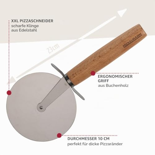 Foto von Fackelmann Pizzaschneider XXL für Pizza und Flammkuchen – Pizzarad mit scharfer Edelstahlklinge – Pizzaroller mit ergonomischem Griff aus Buchenholz – ca. 23 cm