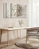 Ornate white plaster relief sculpture man face framed floral motifs canvas wall art decor framed photo prints picture poster for bathroom bedroom kitchen living room office artwork paintings 20x30