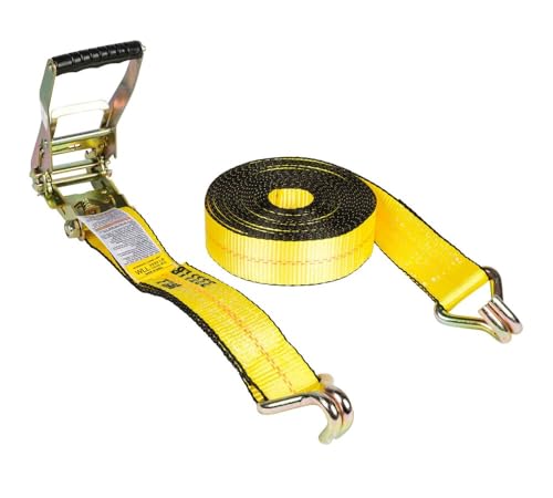 Mytee Products (200 Pack) Ratchet Tie-Down Straps with Wire Hook, 2" x 30' Yellow Ratchet Strap | 10,000 Lbs Breaking Strength | Heavy Duty TieDown Ratchet Straps for Flatbed, Truck, Trailers Pickup