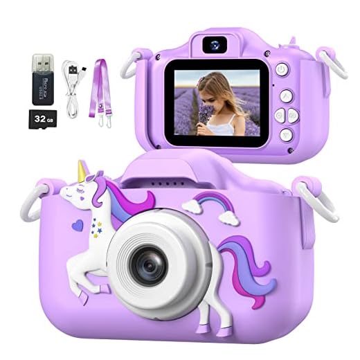 MgaoLo Children's Camera Toys for 3-12 Years Old Kids Boys Girls,HD Digital Video Camera with Protective Silicone Cover,Christmas Birthday Gifts with 32GB SD Card (Purple)