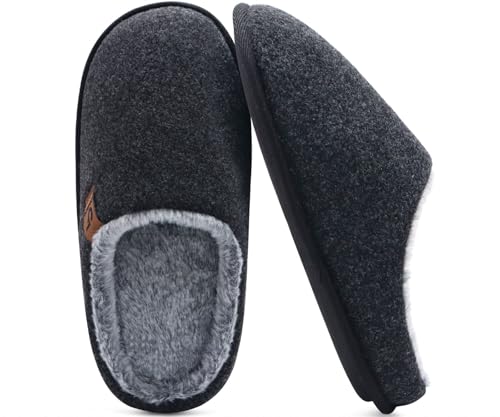 COFACE Męskie zimowe filcowe kapcie domowe kapcie, Czarny (Black), 48 EU
