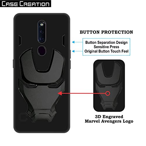Image of COVERLY Official 3D Touch Feel Trending Avengers Logo Mask Soft Rugged Grip Silicone Iron Man Super Power Cartoon Movie Engraved Silicone Matte Back Cover for Oppo F11 Pro -HD Black