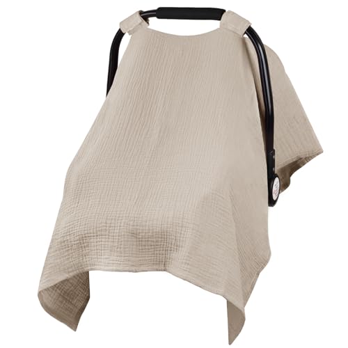 Metplus Muslin Car Seat Cover for Babies - Carseat Stroller Cover Infant Stroller Covers for Boys and Girls, Breathable & Lightweight, Fits Most Strollers & Baby Car Seats