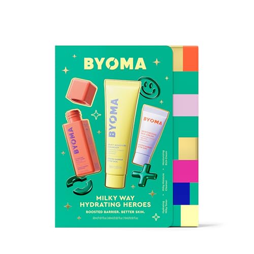 BYOMA Milky Way Hydrating Heroes Skincare Set | Travel Size Minis - 30ml Milky Toner 60ml Milky Moisture Cleanser 15ml Moisturizing Rich Cream | Gift Set & Holiday Essentials