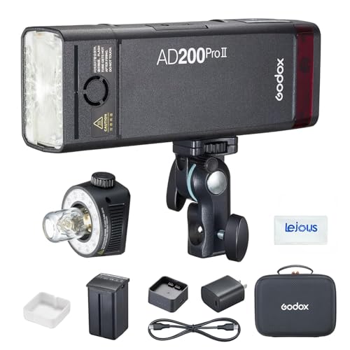 Godox AD200 Pro II AD200Pro II Flash Strobe, 200Ws 2.4G TTL Pocket Flash, One-Tap Sync with X3, 0.01-1.8s Recycling, 500 Full Power Flashes, Bi-Color LED Modeling Lamp