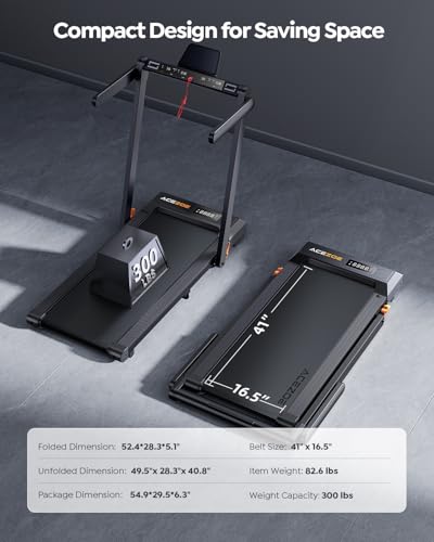 Image of Acezoe Folding Treadmill with 10% Incline, 2.5 HP Walking Pad with Handle Bar, 300 lb Capacity Treadmills for Home /Office, Foldable Treadmill with App & Speaker, 0.6-10 MPH