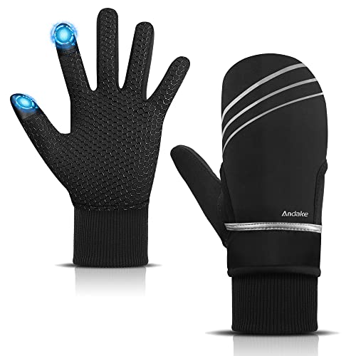image for Andake Running Gloves Winter Warm Gloves with Reflective Convertible M