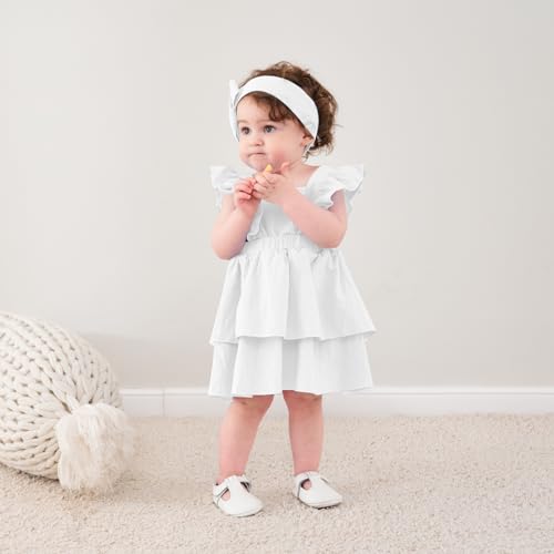 Baby Girls Dresses Sleeveless Ruffle Toddler Dresses for Girls with Headband Summer Casual Party Backless Sundress2