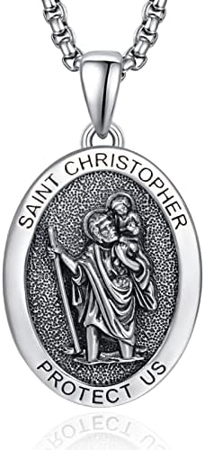 ADMETUS 925 Sterling Silver Amulet Necklace | Protection Necklace Patron Saints Jewellery for Men with 2.5mm 22"+2" Rolo Chain