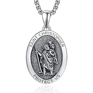 ADMETUS 925 Sterling Silver Patron Saint Necklace | Amulet Necklace Cross Jewelry for Men with 2.5mm 22″+2″ Rolo Chain | Religious Mothers Day Jewelry Gift for Mom