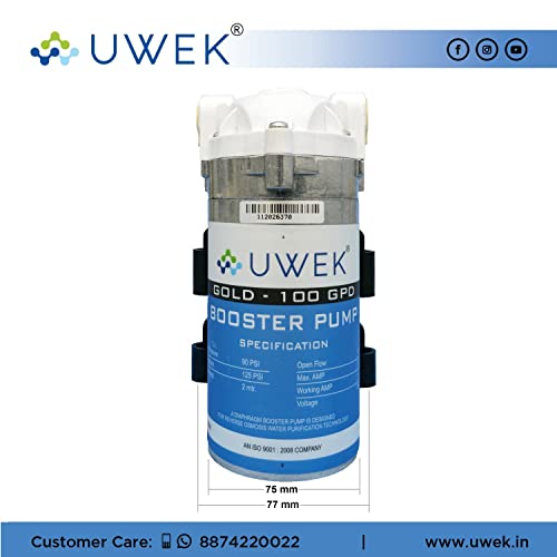 Image of UWEK Gold RO Booster Pump 100 GPD & Supply Adapter 24V Combo, Compatible With Storage Type Water Purifiers, 1 Year Warranty