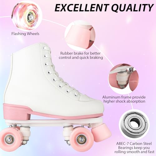 YYW Women Roller Skates Girls White Pink RollerSkates Light Up Adult 37 by YYW - Used condition - Image 4