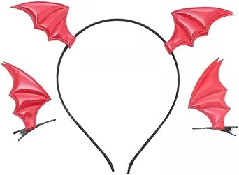 RFTWXHPN Halloween Bat Wing Headband Hair Clips Red Devil Wings Clip Headbands for Women Halloween Cosplay Costume Headbands Hair Accessories for Women Bat Ears Headband