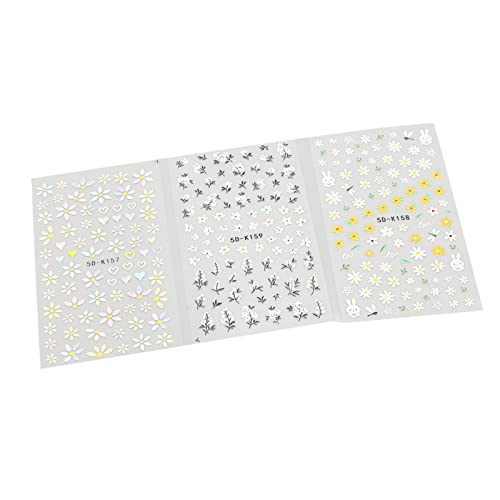 Adesivo de unhas de 3 peças, adesivos de unhas autoadesivos, adesivos de unhas decorativos de flores