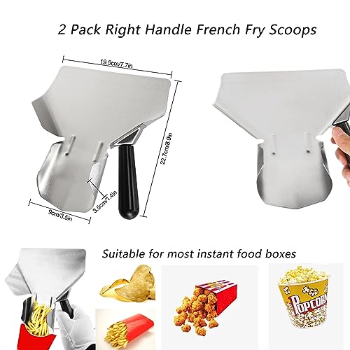 Acrux7 2 Pack Fry Scoop Stainless Steel French Fry Bagger Scoop with Right Handle, Metal Popcorn Scoop for Popcorn Machine - Speed and Easy Fill Commercial Fry Bagger for Bags & Boxes