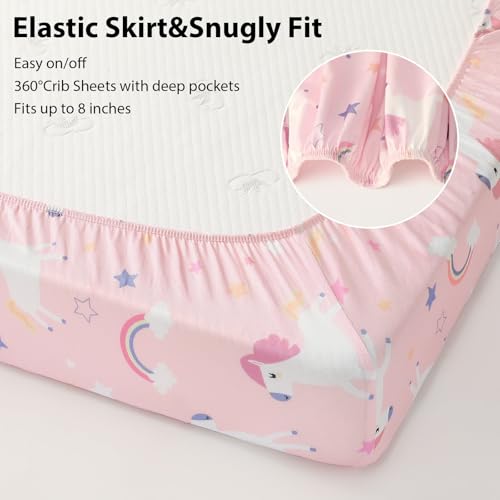 Image of Baby Crib Sheets Girl, 3 Pack Toddler Bed Sheets for 52 inchx28 inch Standard Toddler Mattresses, Soft Microfiber Fitted Crib Sheets Pink Purple Rainbow