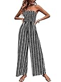 SweatyRocks Women's Printed Sleeveless Tube Top Shirred Long Pants Jumpsuit Romper Black S