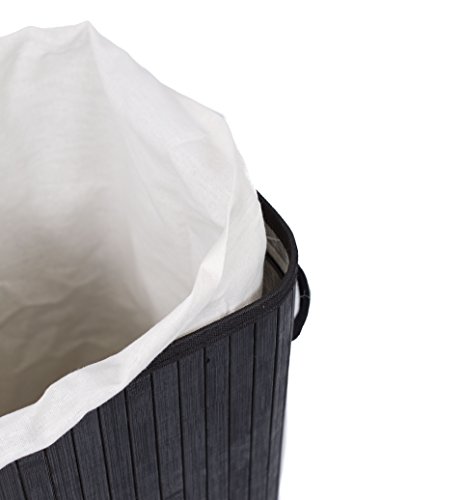 BIRDROCK HOME Double Laundry Hamper with Lid and Cloth Liner - Bamboo - Black - Easily Transport Laundry Basket - 2 Section Collapsible Hamper - String Handles by BIRDROCK HOME - Used condition - Image 6