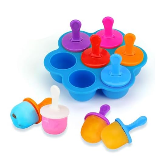 KATELUO Molde para Helados, 7 Cavidades DIY Mini Molde de Silicona para Paletas de Helado con Palitos de Plástico Coloridos, para Alimentos para Bebés, Hielo, Chocolate, Paletas de Hielo, Helado