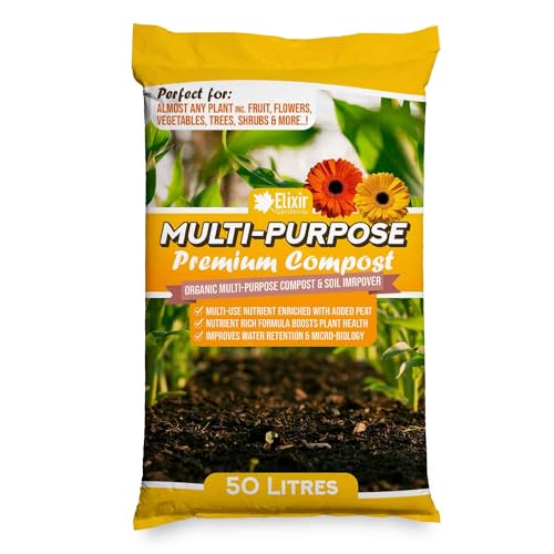 Elixir Gardens Organic Multi-Purpose Compost | Nutrient Rich Soil Improver for Fruit, Flowers, Vegetables, Trees, Shrubs, etc | 40 Litre Bag