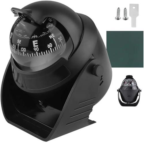 Boat Compass Marine Dash Mount with LED, Car Compass Multifunctional Navigation Flush Mount with Adjustable Sun Visor for Cars, Boats, Trucks, Caravan, Vehicles (Black)