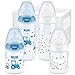 NUK First Choice+ set biberon | 0-6 mesi | 4 x Biberon con Controllo Temperature (150ml x 2 e 300 ml x2) | Sfiato anti-coliche | Senza BPA | Tettarella in silicone | blu (bambino) | con contenitore |