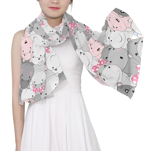 Long Silk Scarf Hippo Animal Cartoon for Women's Soft Fashion Scarves Sunburn Shawls3