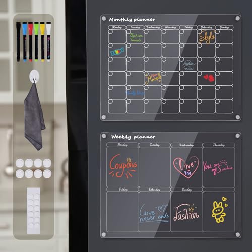 Otauoaea Calendario Magnetico Nevera Transparente,1 lote de 2 Borrable Pizarras Magnetica Nevera para Organizar, planificar menús y hacer la lista de la compra