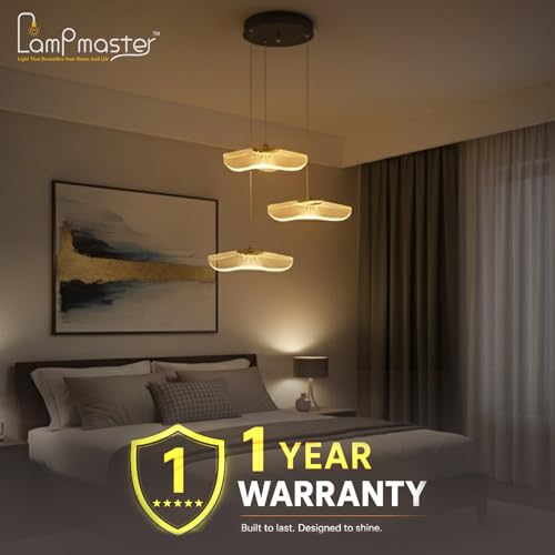 Image of Lamp master 3 Crystal Wave Pendant Light | Modern Acrylic Chandelier with Antique Gold Finish | Elegant Wave Design Hanging Light for Living Room, Bedroom, Dining Room, Restaurants Ceiling Lamp