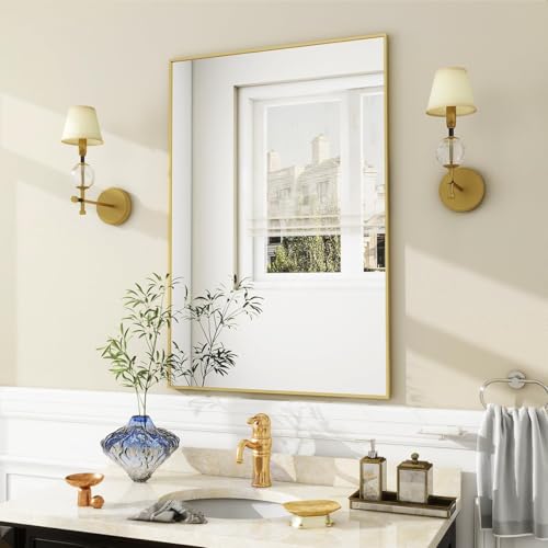 BEAUTYPEAK Gold Bathroom Wall Mirror - 20" x 28" Rectangular