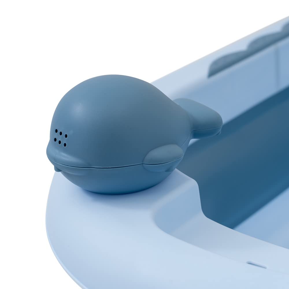 Składana wanna dla niemowląt Interbaby 80x47x21 cm | Składana wanna dla niemowląt z kubkiem do płukania, antypoślizgowa, szczelna nasadka | przenośna, łatwa do przechowywania, wygodna, niebieska