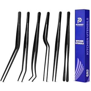 Kitchen Tweezer Tongs Set,6 Pcs Kitchen Tweezers,8″ Cooking Tweezers Set,Stainless-Steel Food Chef Culinary Tweezers Tongs for Baking Decorating Feeding Plating,Black