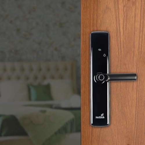 Image of Hettich Smart Digital Door Lock with Fingerprint, Password, Card & Key Backup, CTC 68mm, Backset 60mm, Fits 35-60mm Wooden Doors, Keyless Entry, USB Emergency Power, | (Black, 2-Year Warranty)