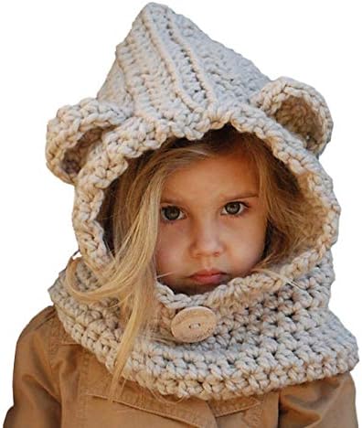 AlohaaWinter Kids Warm Cat Animal Hats Knitted Coif Hood Scarf Beanies for Autumn Winter