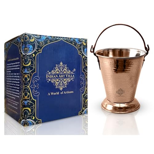 Image of Indian Art Villa Steel Copper Hammered Design Bucket, Serveware & Tableware for Home, Hotel & Restaurants, Volume-300 ML