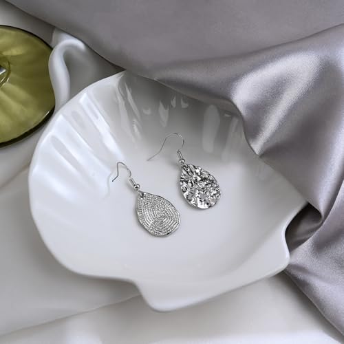 Silver Teardrop Hammered Drop Dangle Earrings for Women Medium Hammered Silver Earrings for Sensitive Ears 6