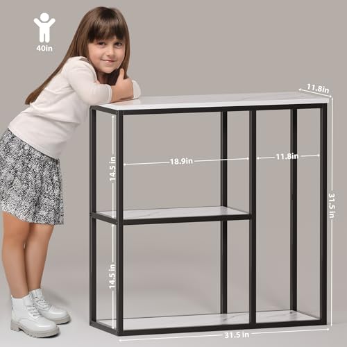 Image of WOHOMO Console Table, 12 Inch Narrow Entryway Table for Living Room, 31.5 Inch Modern Industrial Sofa Table with 3-Tier Storage Shelves for Corridor, Hallway, White Marble