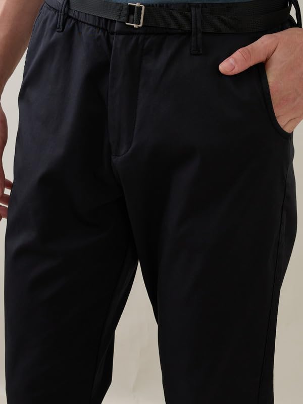 Image of Nostrum Men's Smart-Casual Tapered Trousers for Men, Charcoal, Cotton Corduroy, Mid Rise, Regular Slim Fit with Adjustable Belt, Side and Back Pockets, Casual Wea