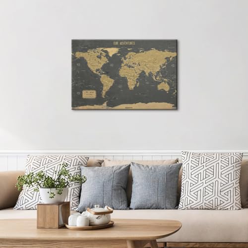 アートフレーム アートパネル 世界地図 アンティーク風 アート キャンバス セット アートポスター 絵画 ピクチャー 壁掛け 木枠付きの完成品 (60x90cm（24x36in）,A) [2]